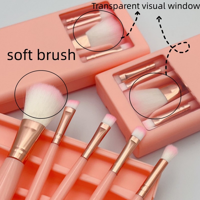 Pink Soft Cosmetic Brush Set Manufacturer - Wholesale Factory 5 PCS Portable Pink Soft Cosmetic Brush Set With Makeup Mirror