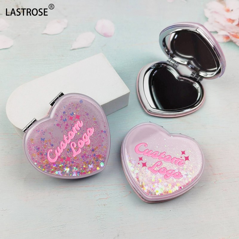 Compact Travel Mirror Manufacturer - Private Label Mini Small Hand Drop Glitter PU Double Side Foldable Portable