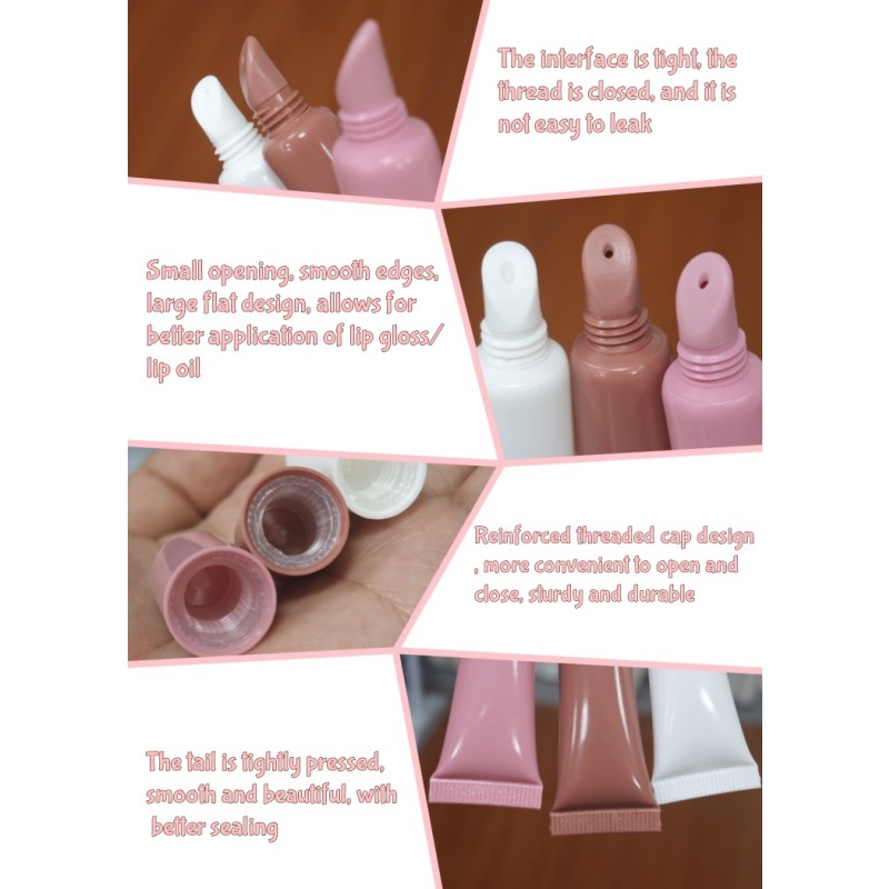 Glossy Lip Balm Tube Factory - Wholesale 10ML Glossy Lip Balm Squeeze Tube Packaging White Pink Plastic PE Material Squeeze