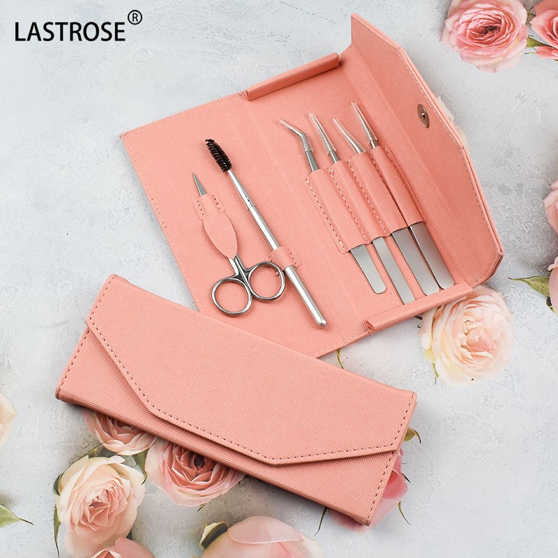 Pink 6 in 1 Kit Factory - Pink 6 in 1 Kit Stainless Steel Lashes Tweezers Applicator Scissors Brush Private Label Eyelash