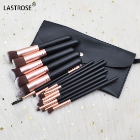 Black Wood Handle Brush Set Factory - Wholesale Price 14pcs Black Wood Handle Makeup Brush Set Black and Rose Gold Coating
