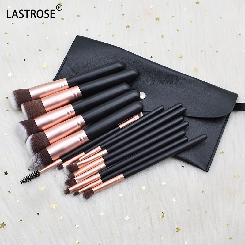 Black Wood Handle Brush Set Factory - Wholesale Price 14pcs Black Wood Handle Makeup Brush Set Black and Rose Gold Coating
