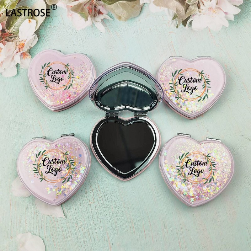 Makeup Mirror Supplier - Creative Flowing Sand Makeup Mirror Small Cosmetic Gift Heart Shape Small Mirror