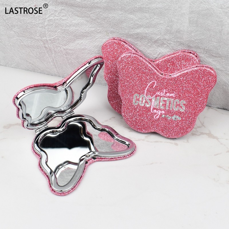 Compact Makeup Mirror Manufacturer - Wholesale Small Handheld Pocket Mirror Double Side Butterfly Pink Glitter