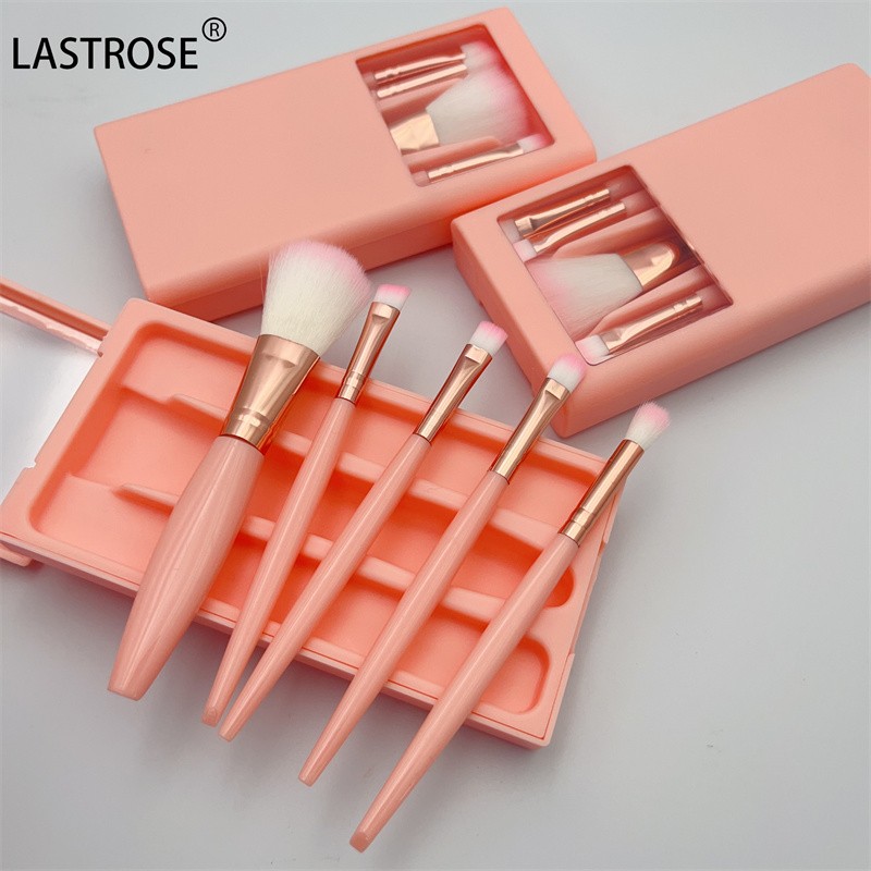 Pink Soft Cosmetic Brush Set Manufacturer - Wholesale Factory 5 PCS Portable Pink Soft Cosmetic Brush Set With Makeup Mirror