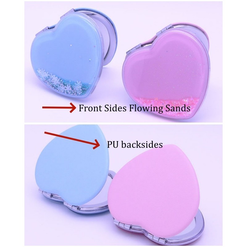 Makeup Mirror Supplier - Creative Flowing Sand Makeup Mirror Small Cosmetic Gift Heart Shape Small Mirror