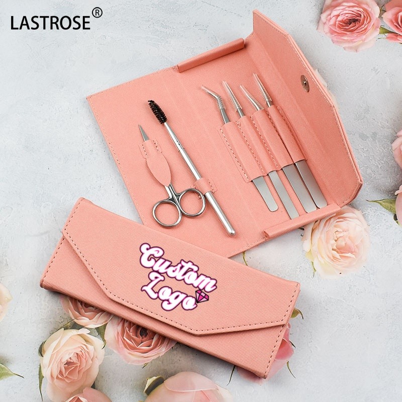 Luxury Tweezers Set Supplier - Wholesale Pink 6PCS Set Luxury Tweezers Brush Tool Set Private Label Sharp Fiber Eyelash