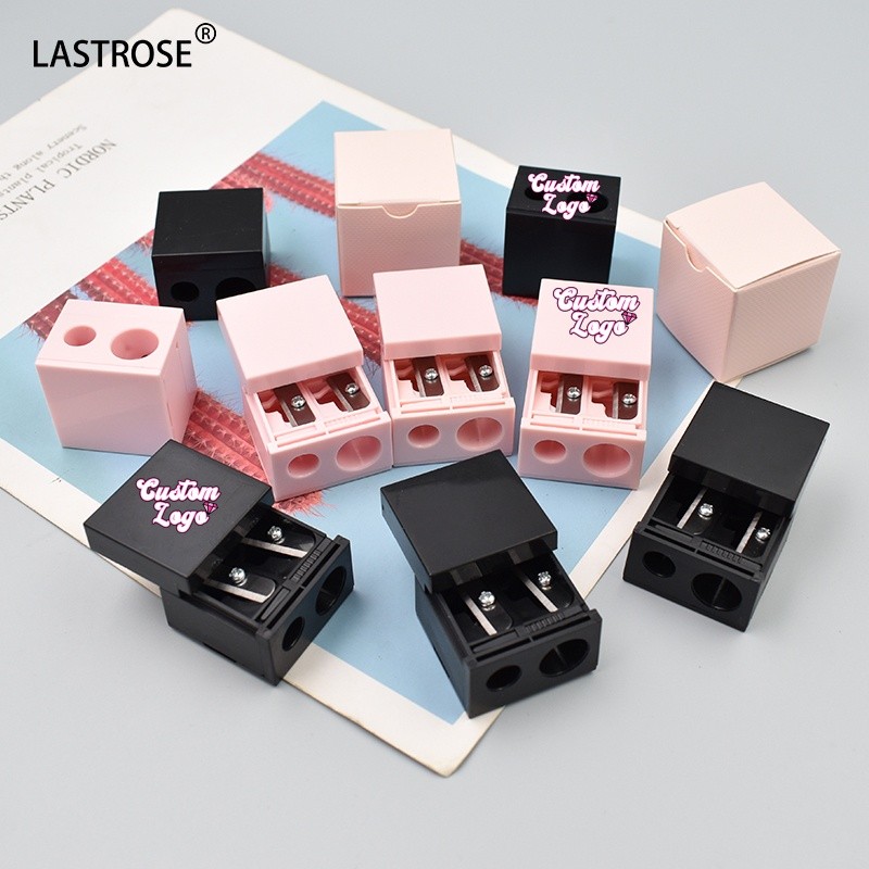 Cosmetics Pencil Sharpener Manufacturer - Pink Black Eyebrow Lipliner Pencil Sharpener Makeup Tool Private Label Double Hole