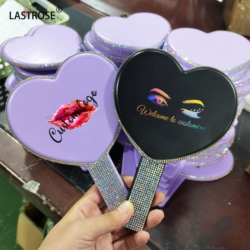 Handheld Rhinestone Mirrors Manufacturer - Women's Beauty Portable Makeup Mirror Private Label Purple Square Heart