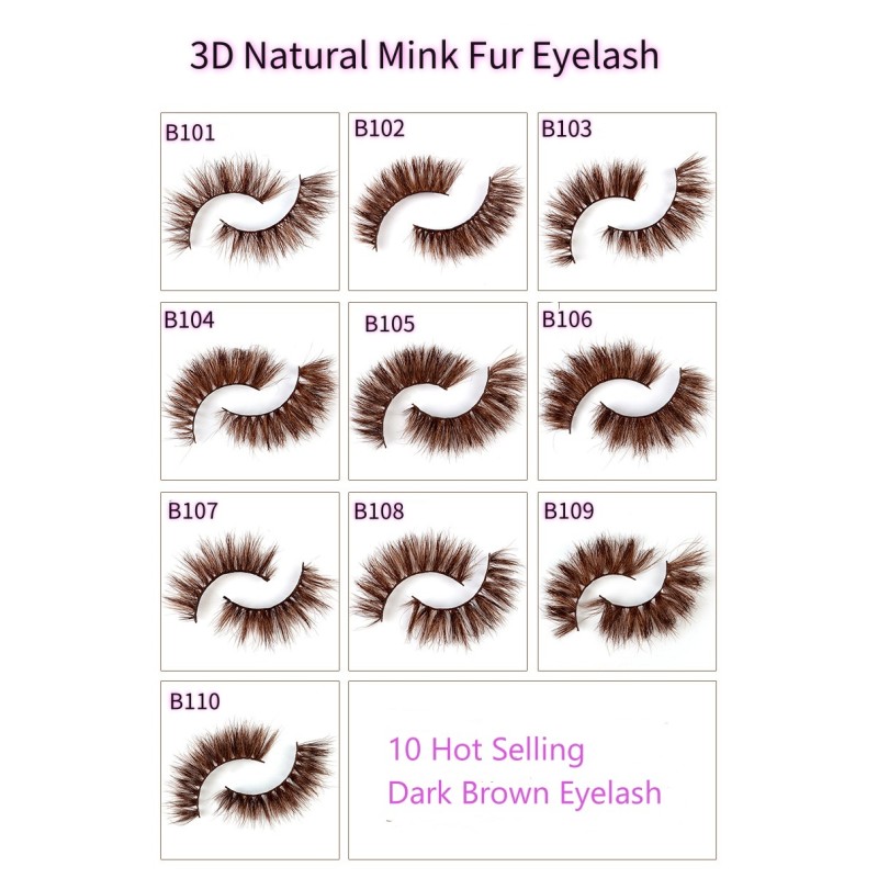 Strip Eyelash Factory - Hot Selling 10 Styles 18mm Brown Mink Strip Eyelashes Cruelty-Free Vegan 3D