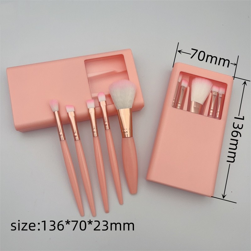 Pink Soft Cosmetic Brush Set Manufacturer - Wholesale Factory 5 PCS Portable Pink Soft Cosmetic Brush Set With Makeup Mirror