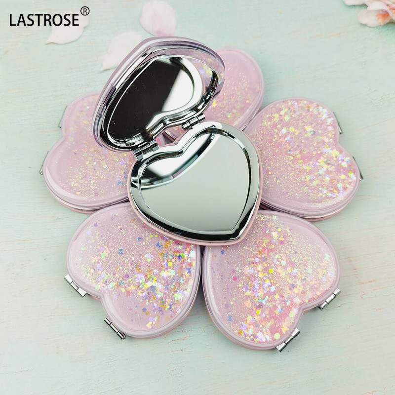 Makeup Mirror Supplier - Creative Flowing Sand Makeup Mirror Small Cosmetic Gift Heart Shape Small Mirror