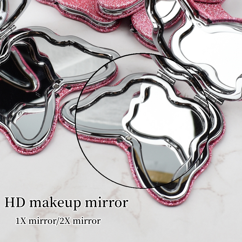 Compact Makeup Mirror Manufacturer - Wholesale Small Handheld Pocket Mirror Double Side Butterfly Pink Glitter