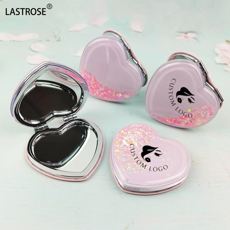 Makeup Mirror Supplier - Creative Flowing Sand Makeup Mirror Small Cosmetic Gift Heart Shape Small Mirror