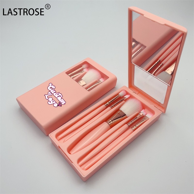 Pink Soft Cosmetic Brush Set Manufacturer - Wholesale Factory 5 PCS Portable Pink Soft Cosmetic Brush Set With Makeup Mirror