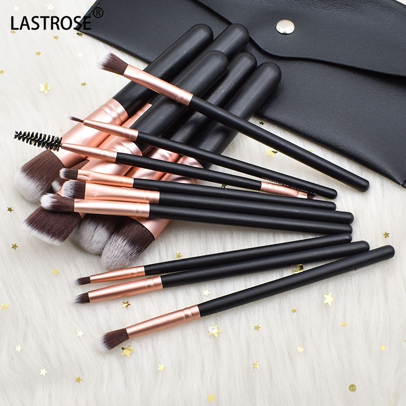 Black Wood Handle Brush Set Factory - Wholesale Price 14pcs Black Wood Handle Makeup Brush Set Black and Rose Gold Coating