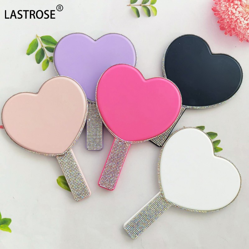 Handheld Rhinestone Mirrors Manufacturer - Women's Beauty Portable Makeup Mirror Private Label Purple Square Heart
