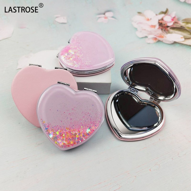 Compact Travel Mirror Manufacturer - Private Label Mini Small Hand Drop Glitter PU Double Side Foldable Portable