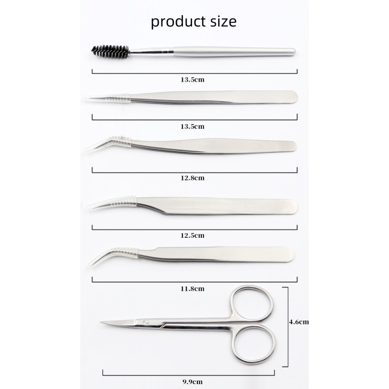 Silver Cluster Eyelash Tools Set Supplier - High Quality Private Label 6 in 1 Silver Cluster Eyelash Tools Set Stainless Steel