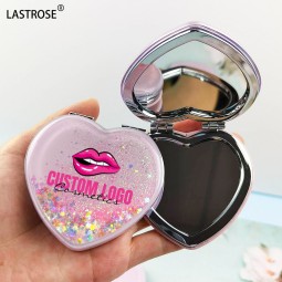 Compact Travel Mirror Manufacturer - Private Label Mini Small Hand Drop Glitter PU Double Side Foldable Portable