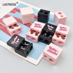 Cosmetics Pencil Sharpener Manufacturer - Pink Black Eyebrow Lipliner Pencil Sharpener Makeup Tool Private Label Double Hole