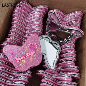 Double Sided Glitter Mirror Manufacturer - Fashional and Elegant Double Sided Glitter Folded Makeup Mirror Private Label Butterfly