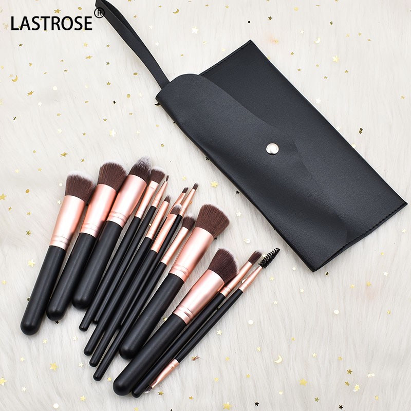 Black Wood Handle Brush Set Factory - Wholesale Price 14pcs Black Wood Handle Makeup Brush Set Black and Rose Gold Coating