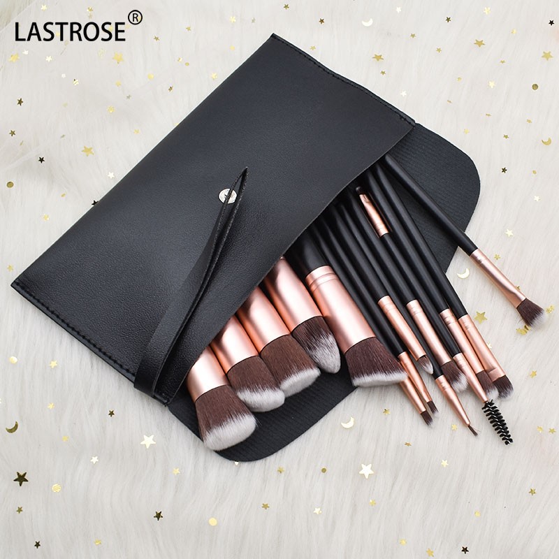 Black Wood Handle Brush Set Factory - Wholesale Price 14pcs Black Wood Handle Makeup Brush Set Black and Rose Gold Coating