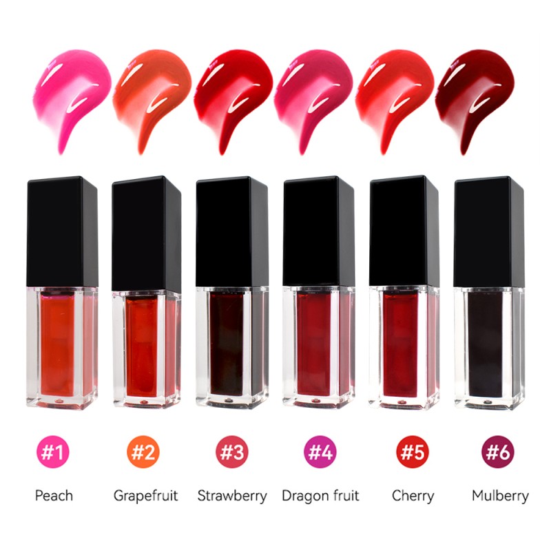 Lip Tint Liquid Supplier - Black Private Label Lip Tint Liquid Water Lipgloss Vegan 6 Colors High Pigment