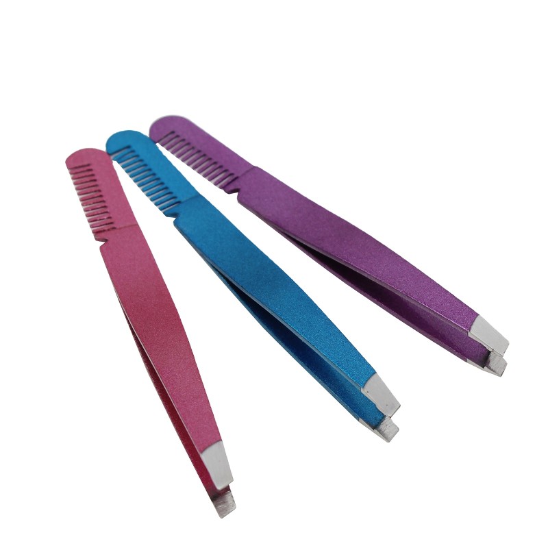 Eyebrow Tweezers Supplier - Chinese Factory Custom Logo Eyebrow Tweezers with Comb Beauty Tool