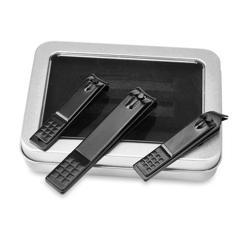 Toe Nail Clipper Set Supplier - High Quality Black 3 Pieces Stainless Steel Toenail Clipper Set Custom Logo