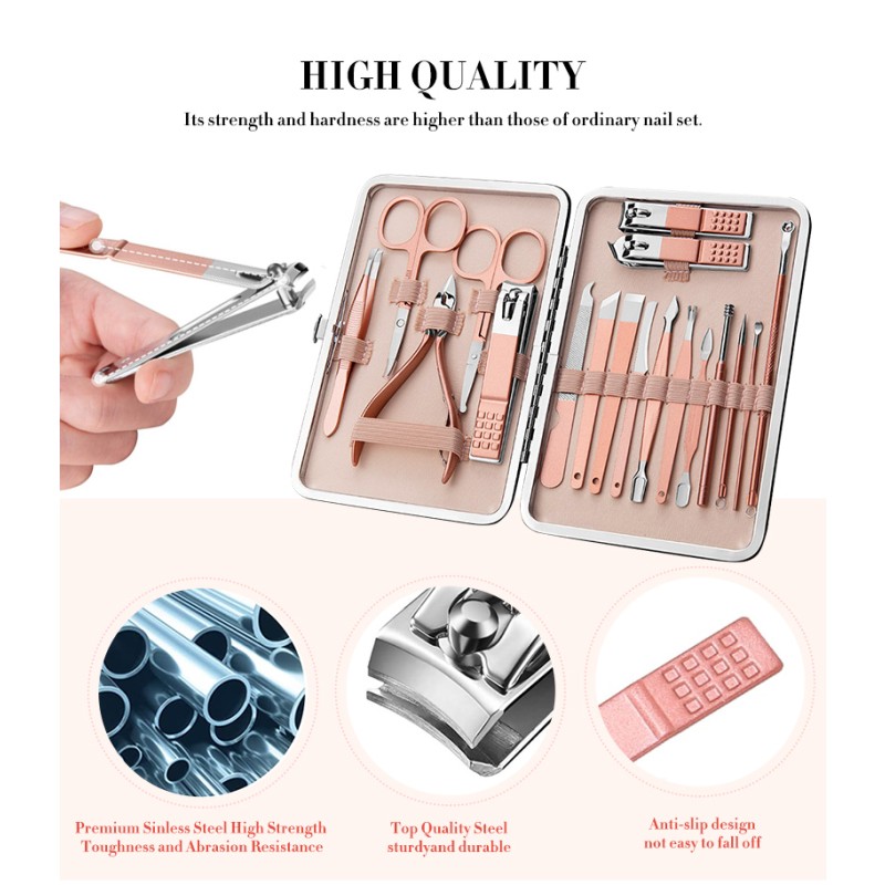 Manicure Set Supplier - Hot Popular Professional 18 Pieces Stainless Steel Manicure Set for Girl