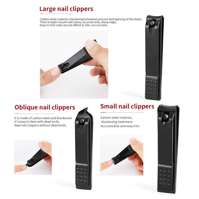 Toe Nail Clipper Set Supplier - High Quality Black 3 Pieces Stainless Steel Toenail Clipper Set Custom Logo