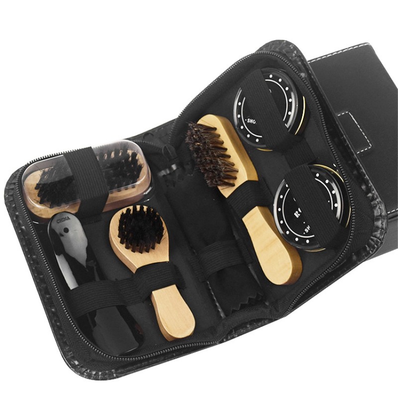 Shoe Care Kit Manufacturer - Factory Cheap Price Men's Personalized Travel Leather Shoe Shine Kit