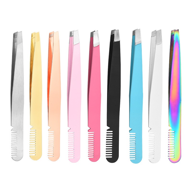 Eyebrow Tweezers Supplier - Chinese Factory Custom Logo Eyebrow Tweezers with Comb Beauty Tool