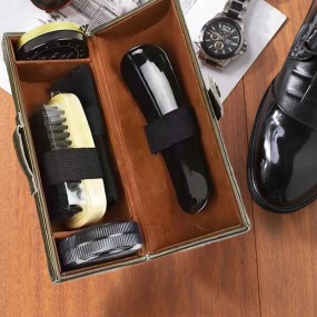 Shoe Shine Kit Factory - Best Quality Black Manufacture Travel Leather Shoe Shine Kit with Factory Price