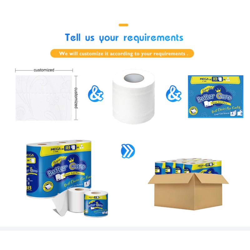 Toilet Paper Supplier - Customized Wholesale 2-3 Ply Toilet Paper Roll Tissue Paper Roll Jumbo Roll Recycled