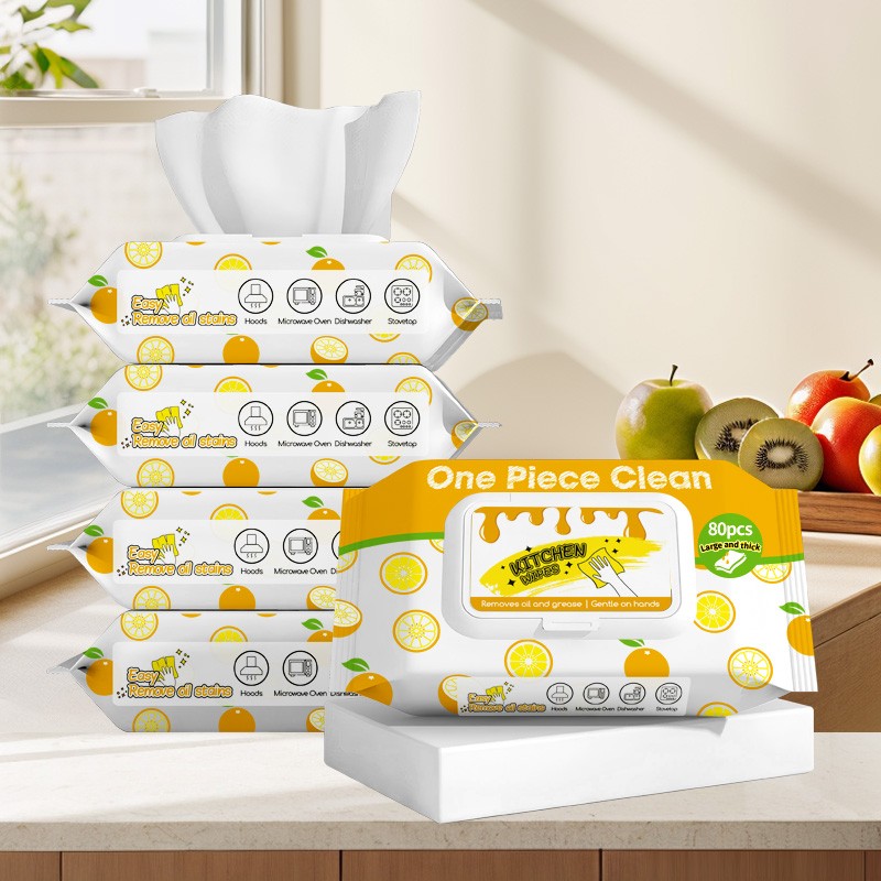 Kitchen Wipes Supplier - Wholesale Customised LOGO 80pcs Large Size Kitchen Wipes Cleaning Wipes for Kitchen