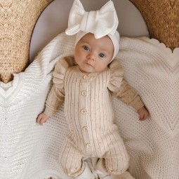 Baby Romper Manufacturer - Speckle Ribbed Cardigan Jumpsuit