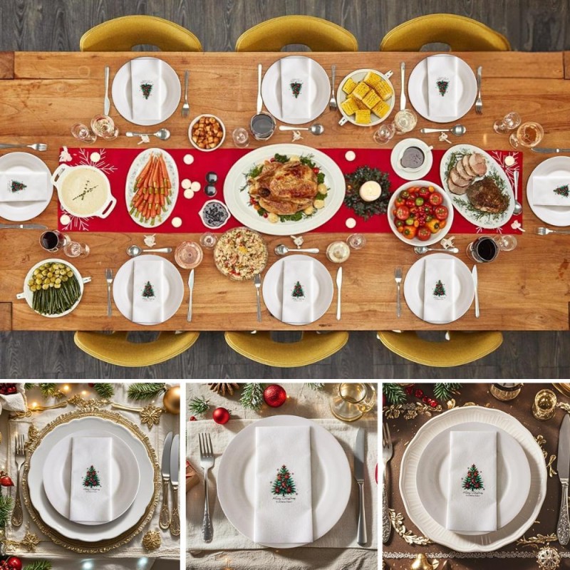 Hand Towels Supplier - Christmas Tree Design Disposable Hand Towels 3043cm Colorful Printed Napkins