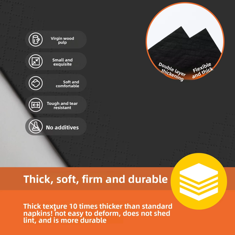 Cocktail Napkins Factory - 2-Ply Elegant Black Cocktail Napkins Perfect Size Disposable Paper Serviettes