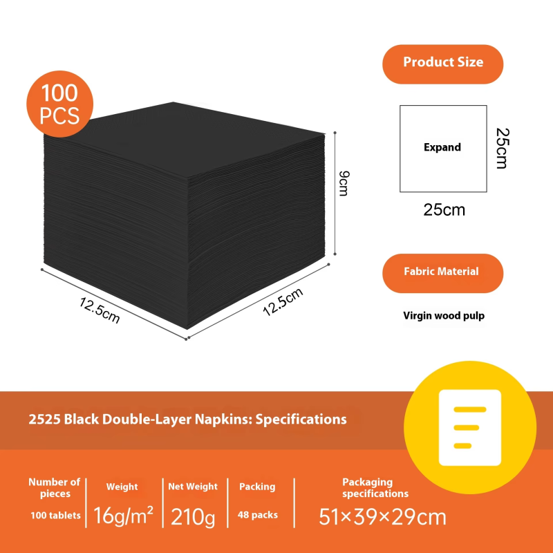 Cocktail Napkins Factory - 2-Ply Elegant Black Cocktail Napkins Perfect Size Disposable Paper Serviettes