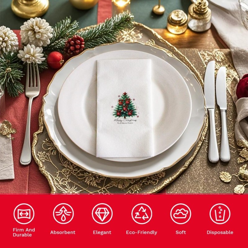 Hand Towels Supplier - Christmas Tree Design Disposable Hand Towels 3043cm Colorful Printed Napkins