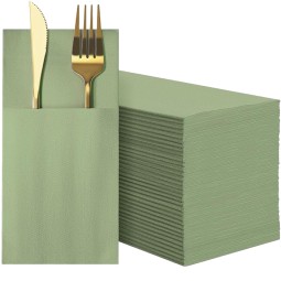 Linen Napkin Factory - Navy Blue Pre-Folded Disposable Linen Napkin 1-Ply with Built-In Cutlery Pocket Colored