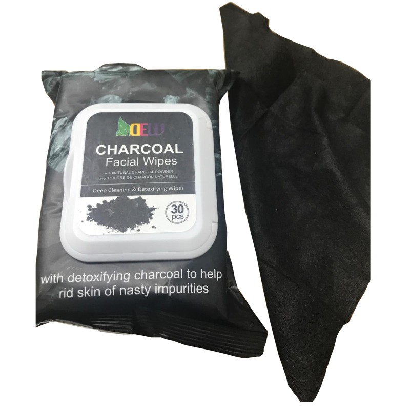 Charcoal Facial Wipes Factory - 30 Counts Biodegradable Travel Makeup