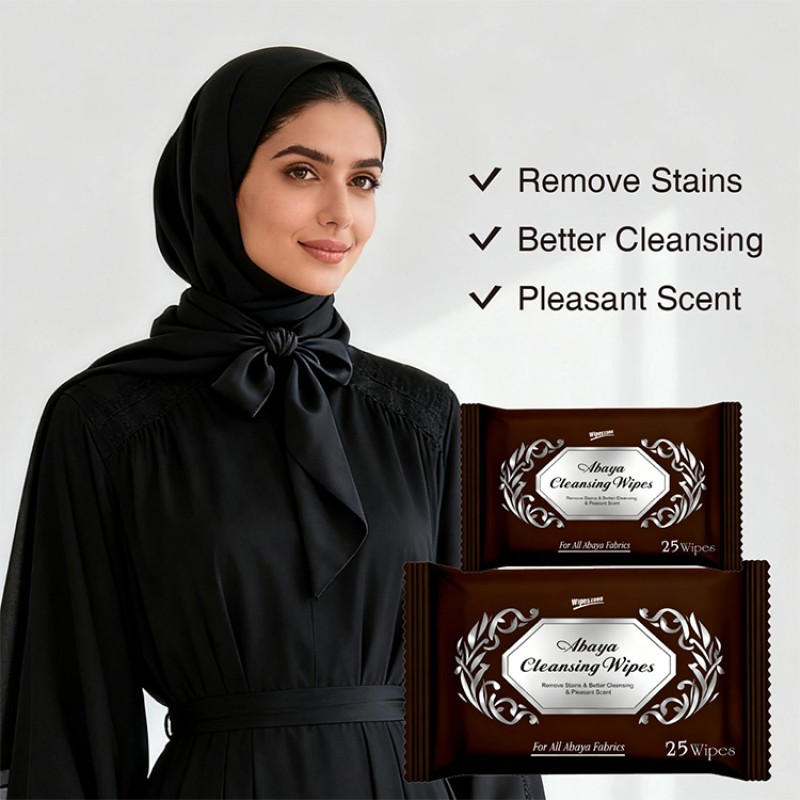 Abaya Wipes Supplier - Biokleen Private Label 25ct Portable Abaya Wipes Easy Carry Abaya Cleansing Wipes
