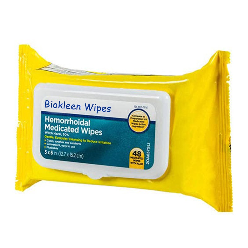 Hemorrhoid Wipes Supplier - Biokleen Free Sample Suitable Menstruation Flushable Moist Toilet Hemorrhoids Wipes Witch Hazel