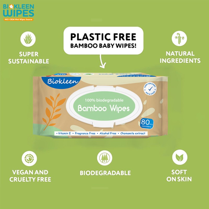 Bamboo Wipes Supplier - China Custom 40G Weight 80 Pcs Eco-Friendly Natural Compostable Wipes Organic Biodegradable