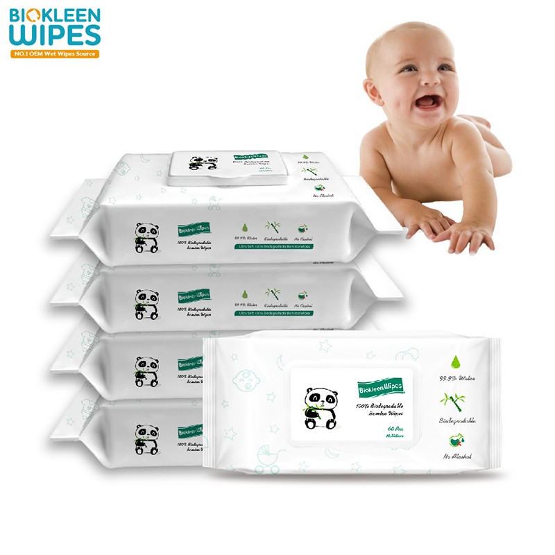 Baby Tissue Wipes Factory - Biokleen OEM 60pcs Eco-friendly 100% Bamboo Biodegradable Organic Natural Water Hypoallergenic