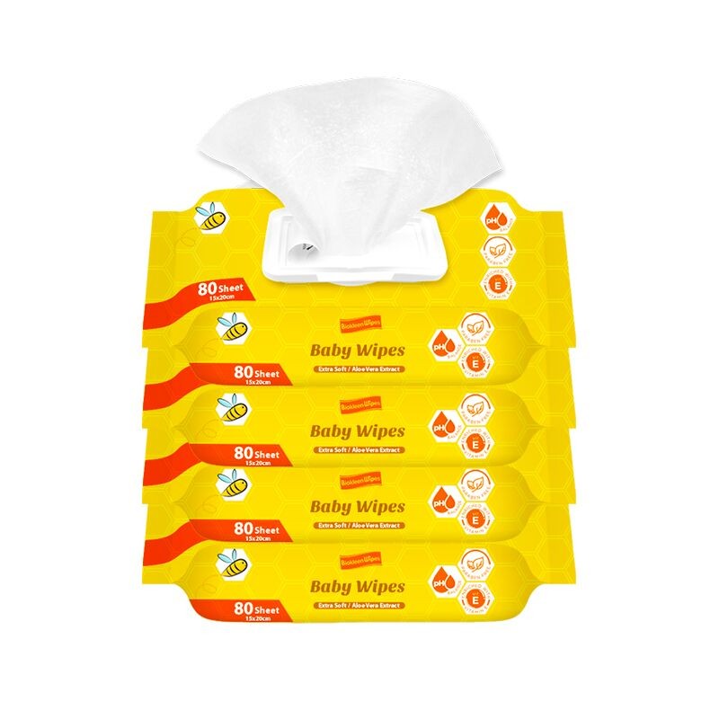 Cleaning Wipes Manufacturer - Biokleen OEM Free Sample 80 PCS Lemon Scented Antibacterial Pure Water Baby Cleaning Wipes